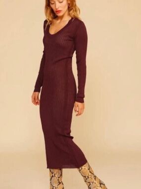 Rouje burgundy red Charline long sleeve scoop neck dress size 36 or US size 4